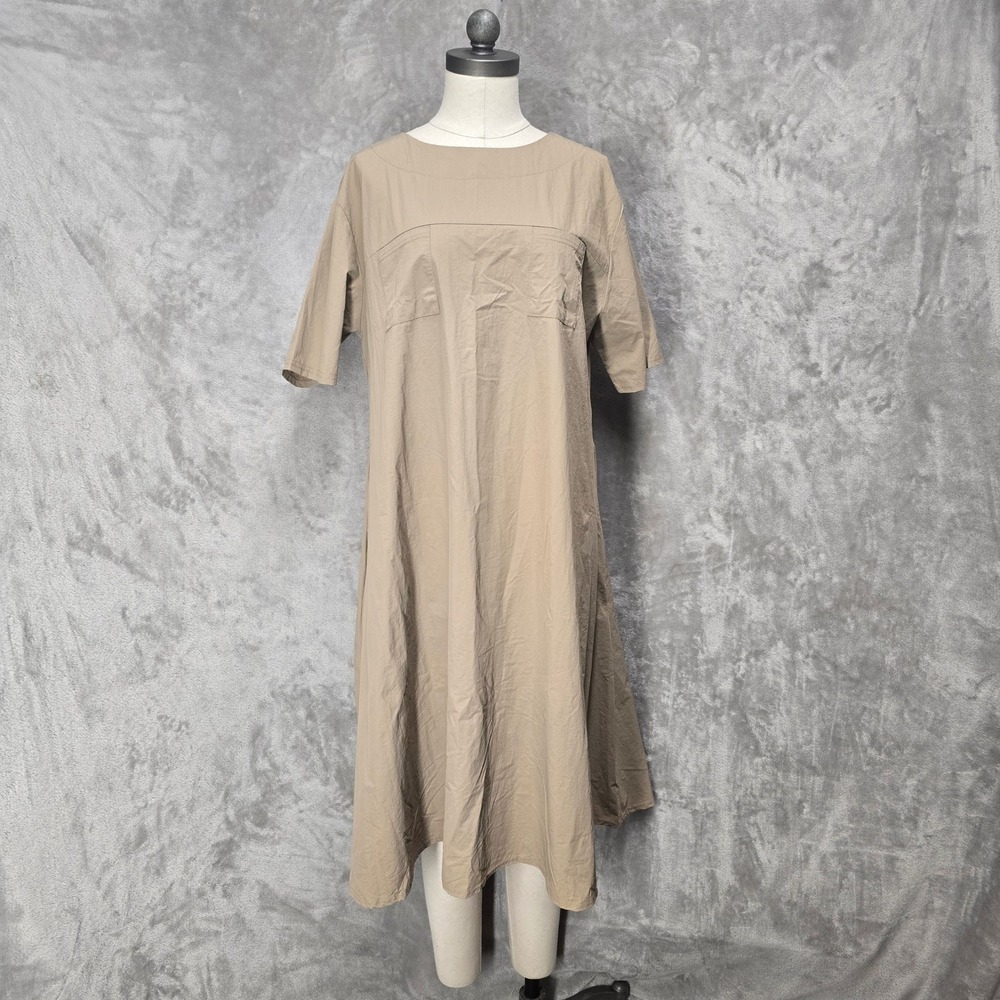 Women's Beige Midi Dress - Minimal A-Line Shift